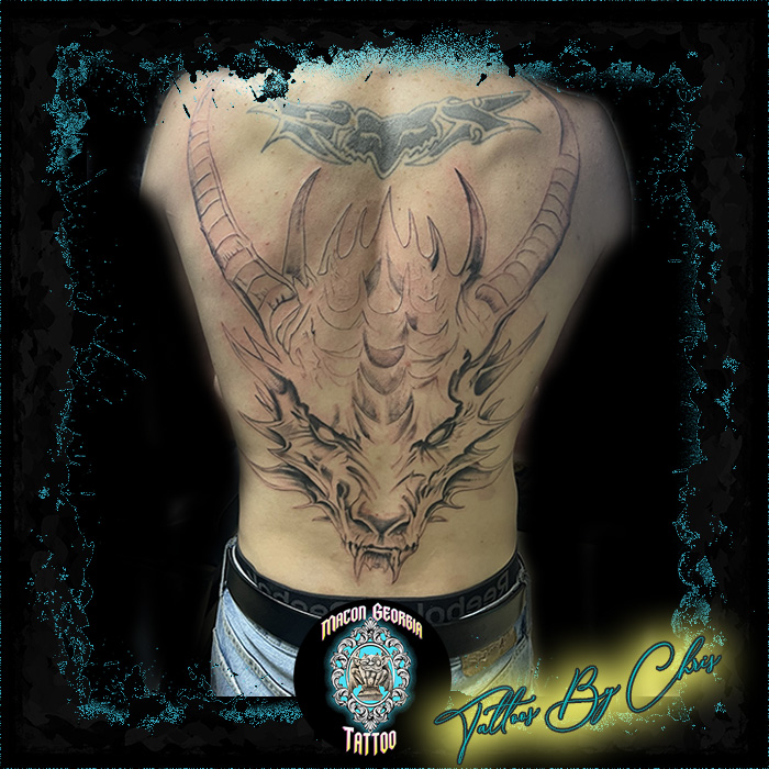 macon georgia tattoo chris - back dragon head - 1